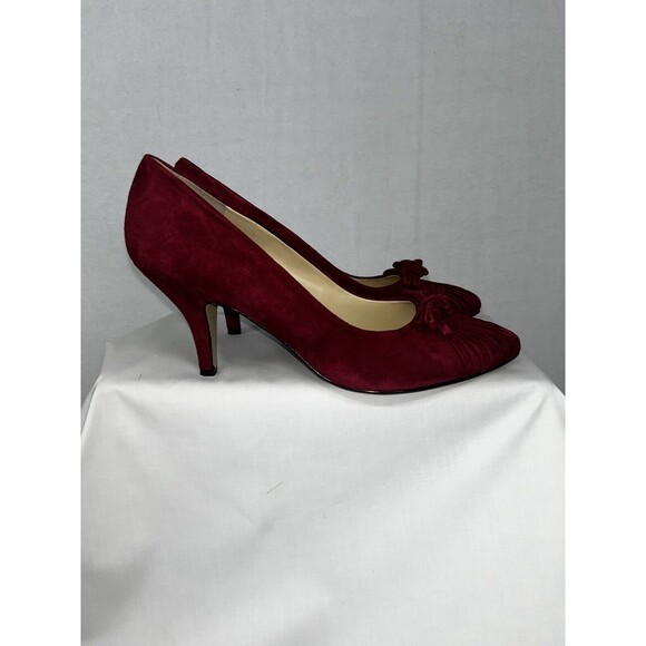 Enzo Angiolini Red Suede Pleated Toe With Bow Woman’s Heels Size 9.5 M - Picture 4 of 15